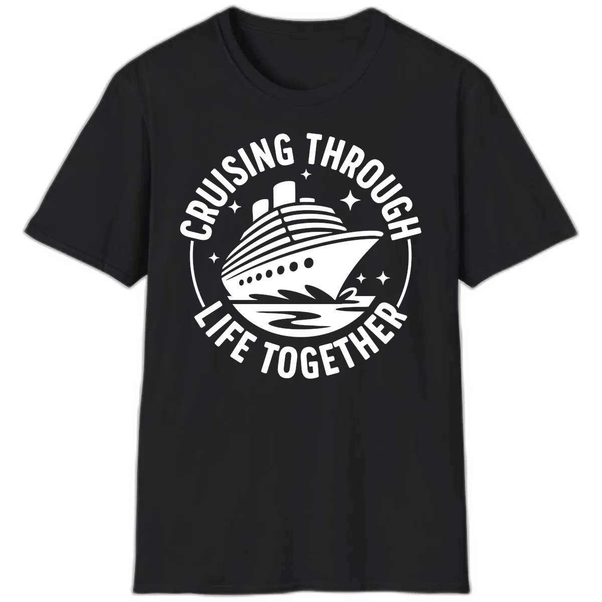 Cruising Through Life Together Design T-Shirt in Black