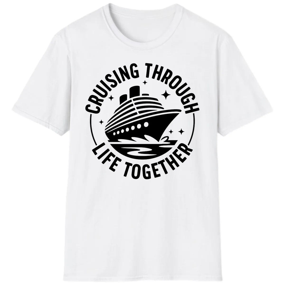 Cruising Through Life Together Design T-Shirt in White