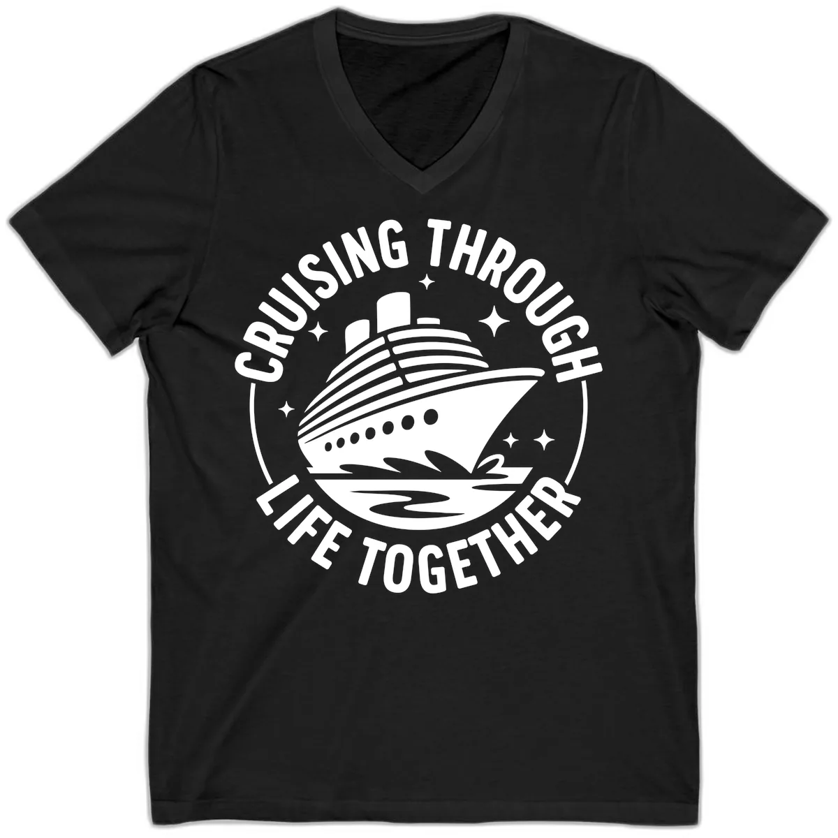 Cruising Through Life Together Design V-Neck in Black