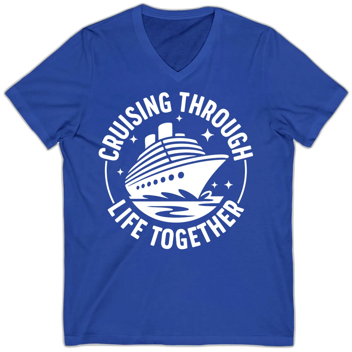 Cruising Through Life Together Design V-Neck in True Royal