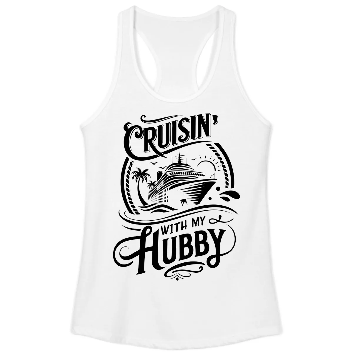 Cruisin With My Hubby Cruise Design Ladies Tank in White