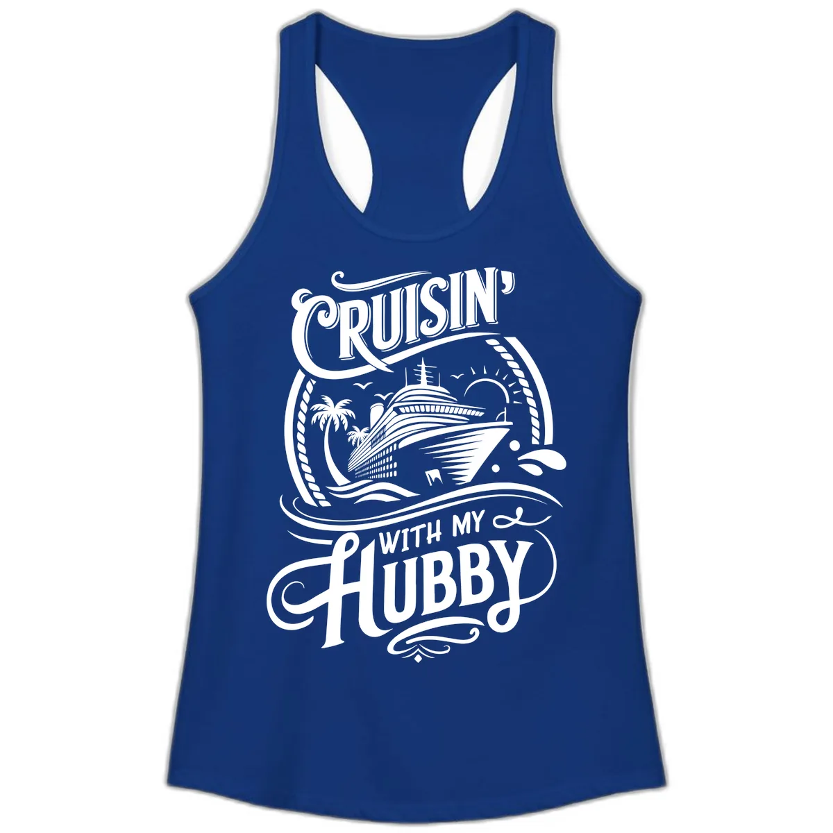 Cruisin With My Hubby Cruise Design Ladies Tank in Solid Royal