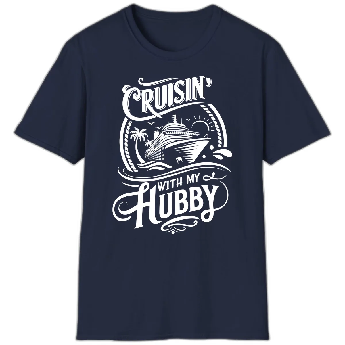 Cruisin With My Hubby Cruise Design T-Shirt in Navy