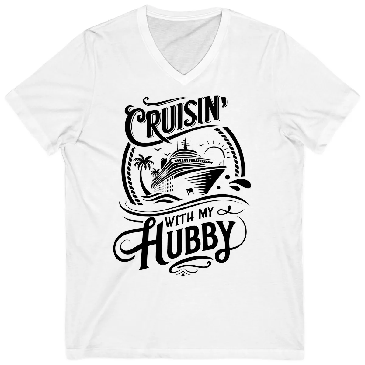 Cruisin With My Hubby Cruise Design V-Neck in White