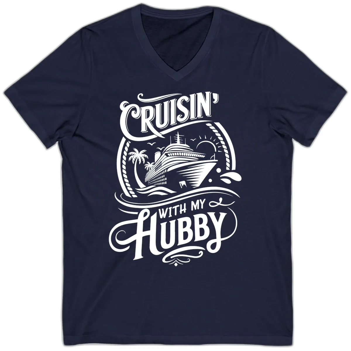 Cruisin With My Hubby Cruise Design V-Neck in Navy
