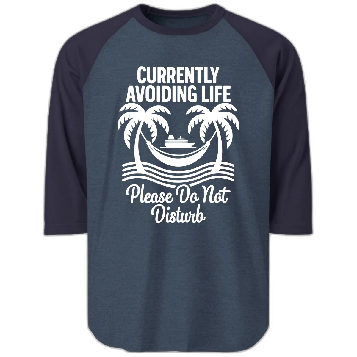 Currently Avoiding Life Cruise Raglan 3/4 in Heather Denim Navy