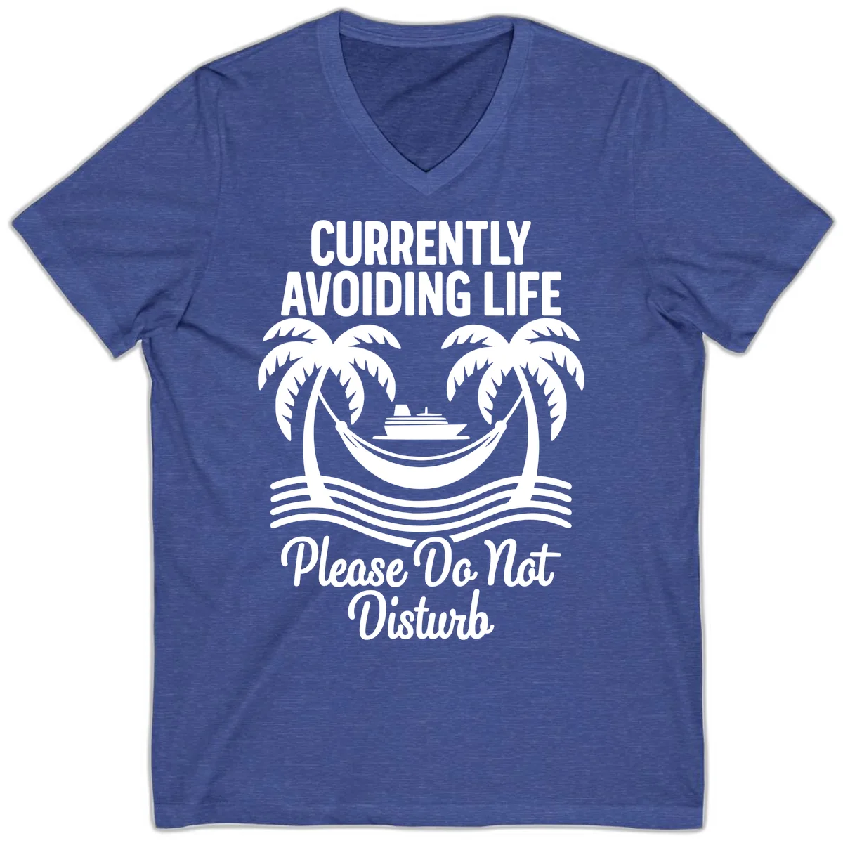 Currently Avoiding Life Cruise V-Neck in Heather True Royal