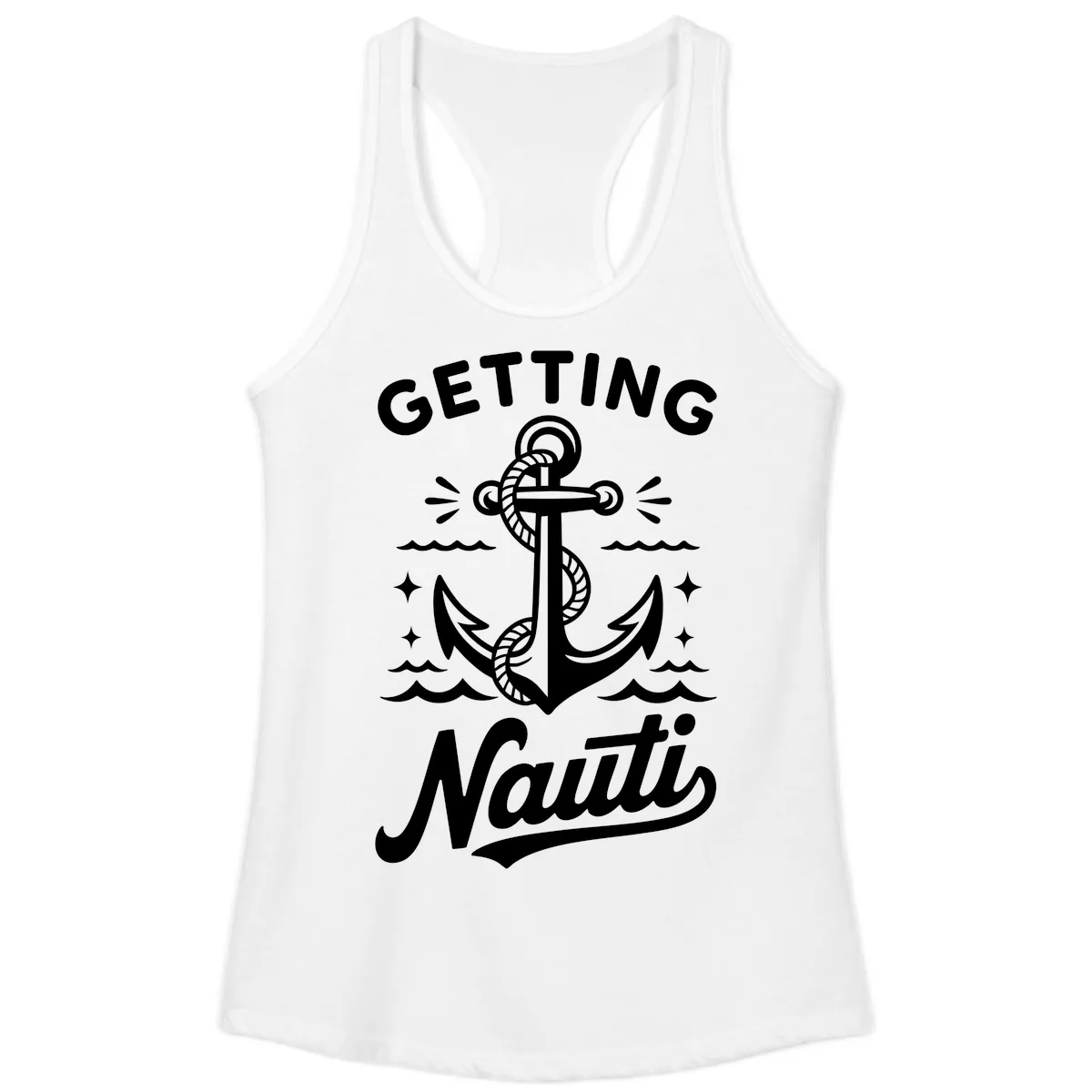 Getting Nauti Anchor Design Ladies Tank in White
