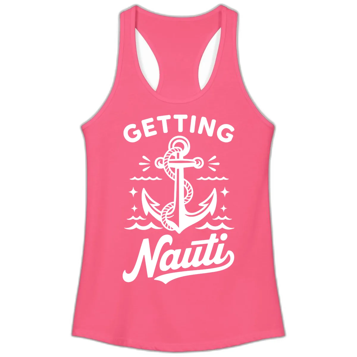 Getting Nauti Anchor Design Ladies Tank in Solid Hot Pink