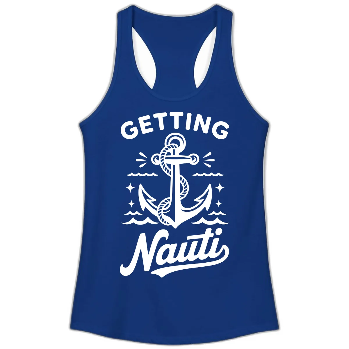 Getting Nauti Anchor Design Ladies Tank in Solid Royal