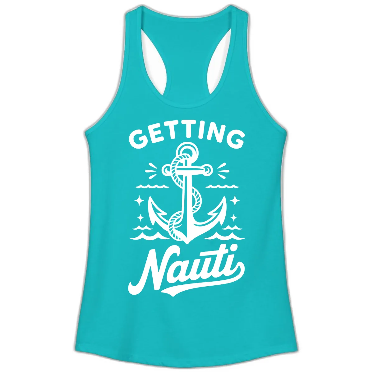 Getting Nauti Anchor Design Ladies Tank in Tahiti Blue