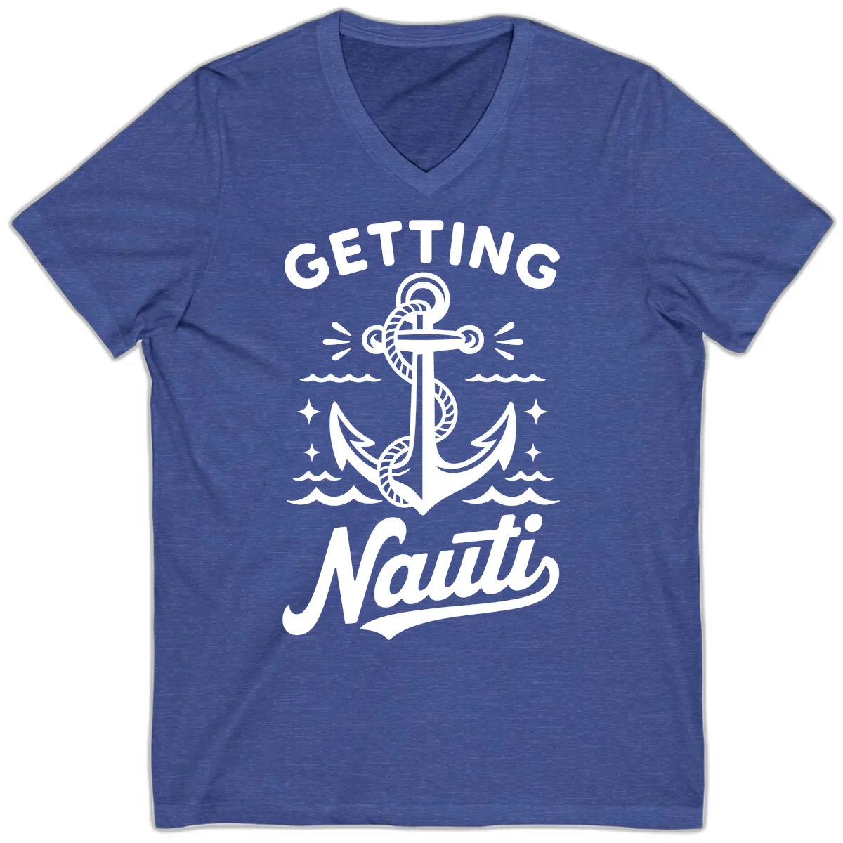 Getting Nauti Anchor Design V-Neck in Heather True Royal