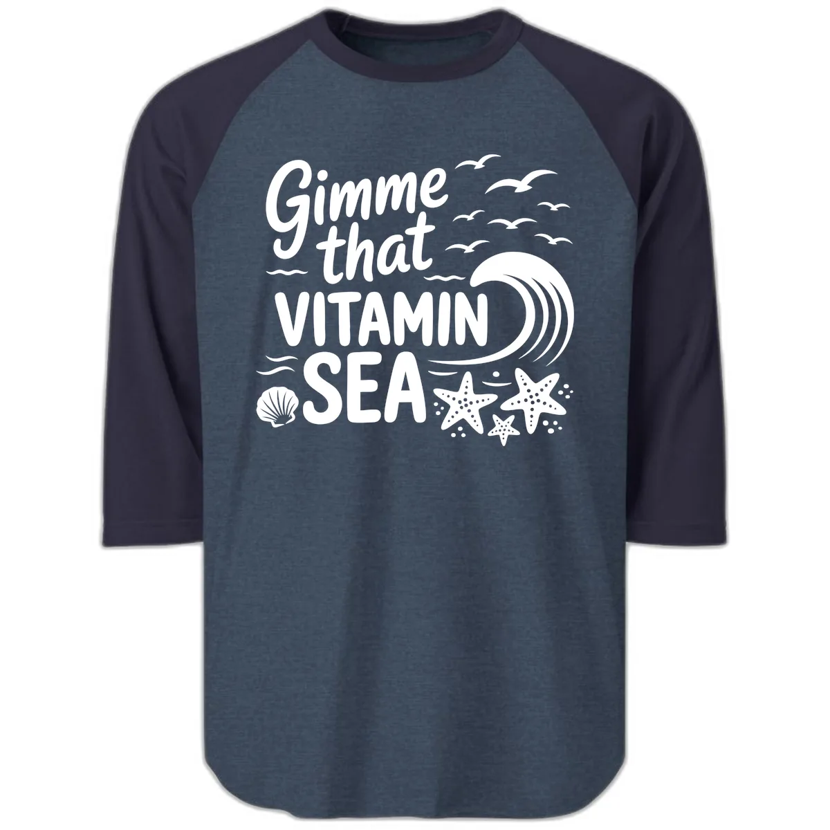 Gimme That Vitamin Sea Raglan 3/4 in Heather Denim Navy