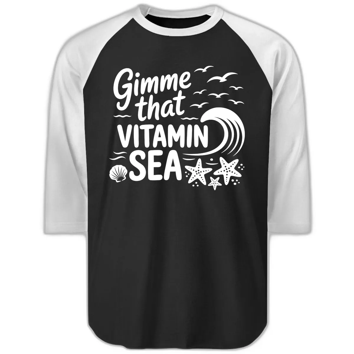 Gimme That Vitamin Sea Raglan 3/4 in Black White