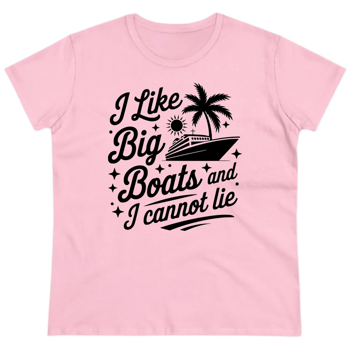 I Like Big Boats And I Cannot Lie Ladies Tee in Light Pink