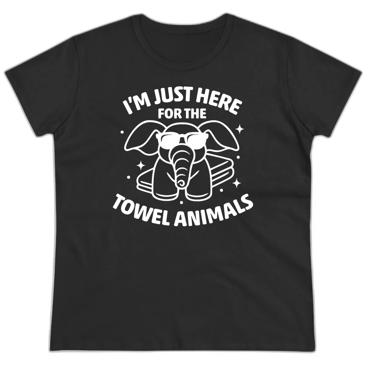 I'm Just Here For The Towel Animals Ladies Tee in Black