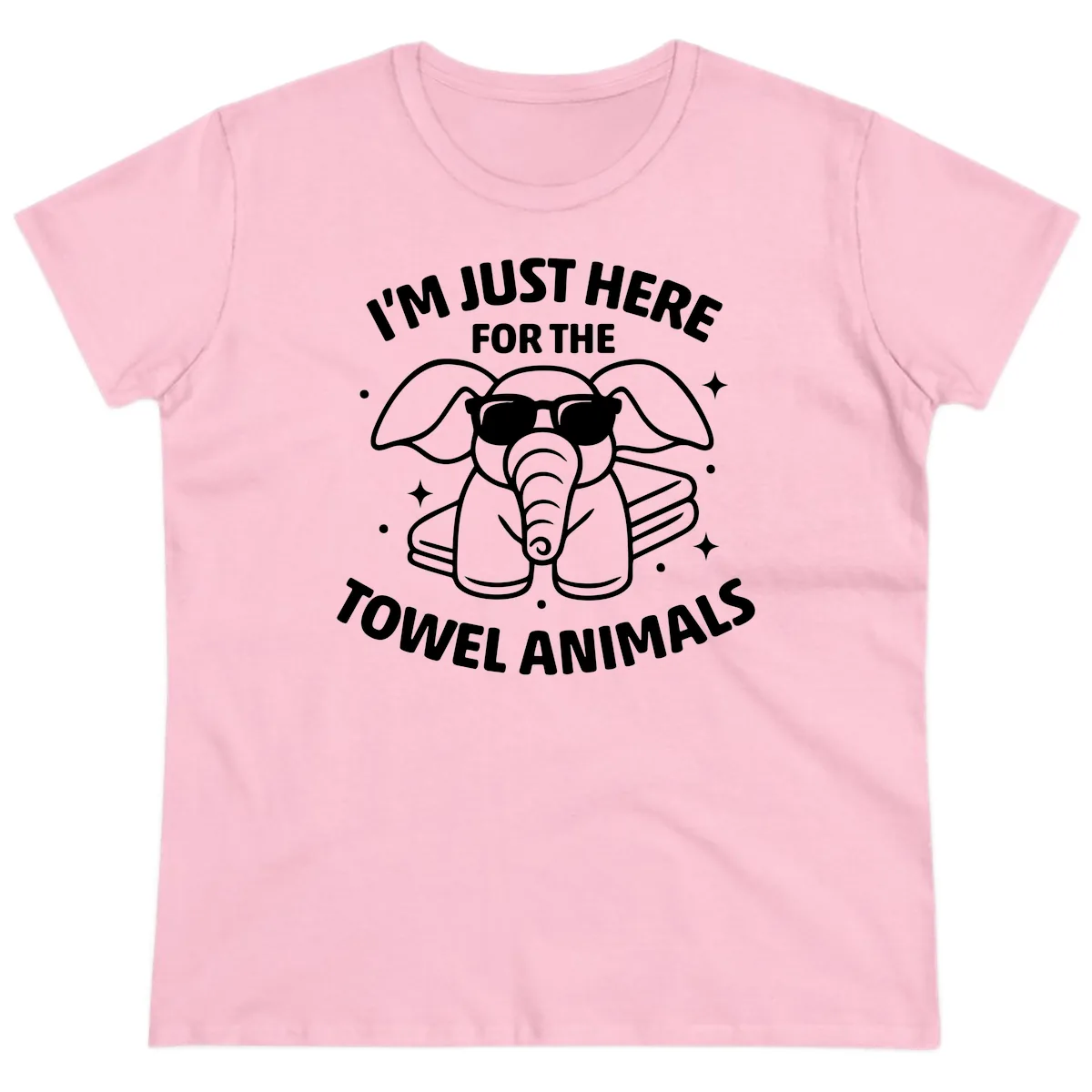 I'm Just Here For The Towel Animals Ladies Tee in Light Pink