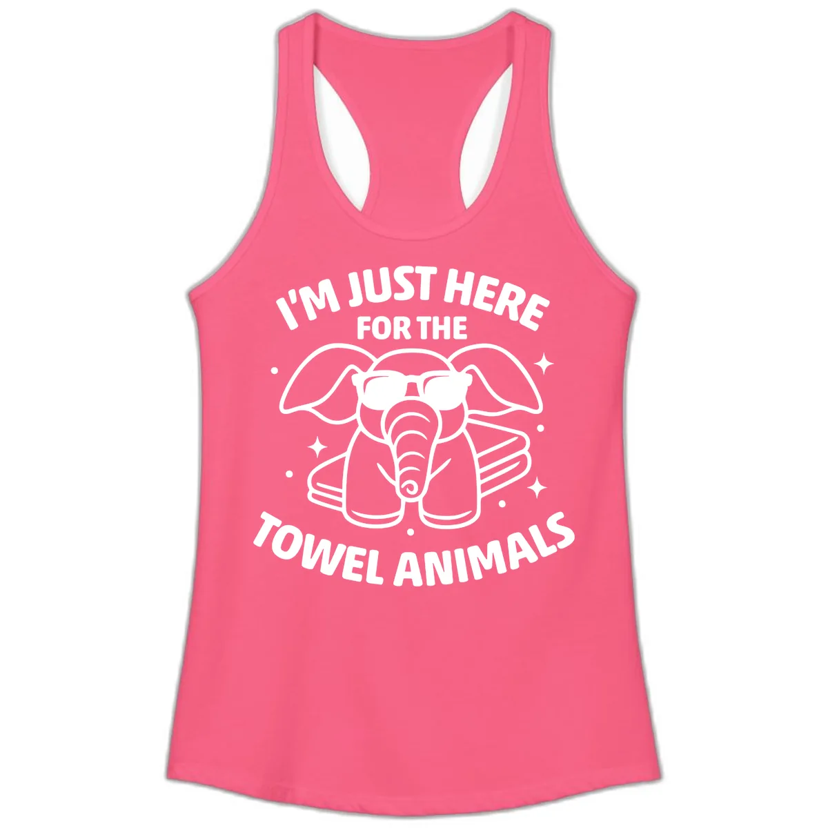 I'm Just Here For The Towel Animals Ladies Tank in Solid Hot Pink