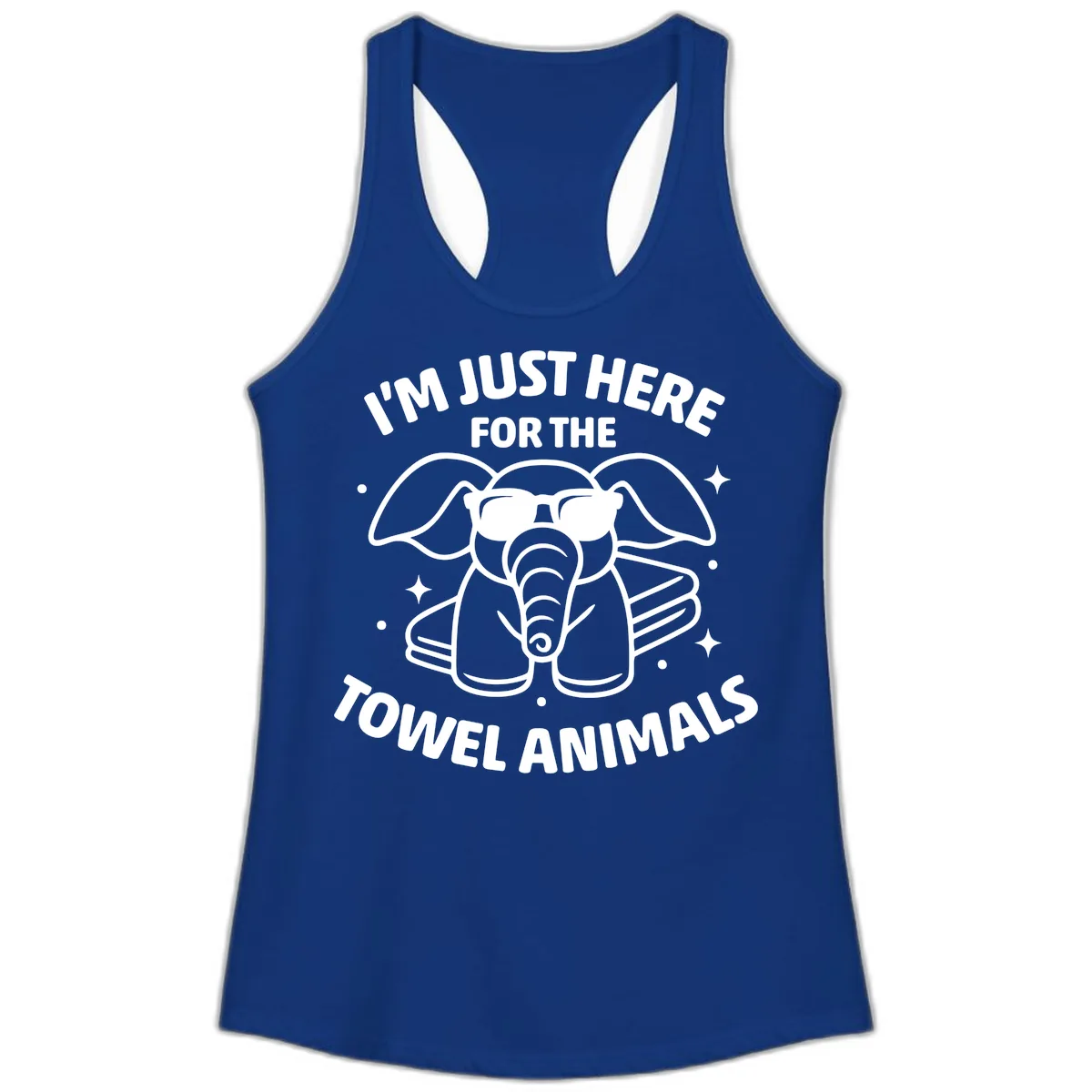 I'm Just Here For The Towel Animals Ladies Tank in Solid Royal