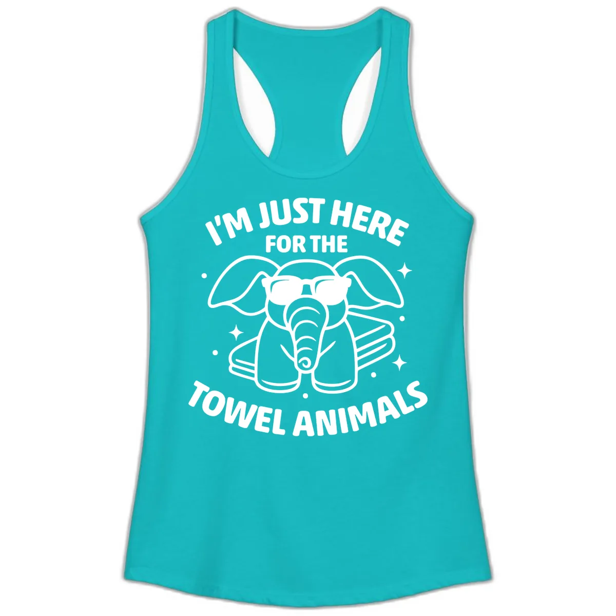 I'm Just Here For The Towel Animals Ladies Tank in Tahiti Blue