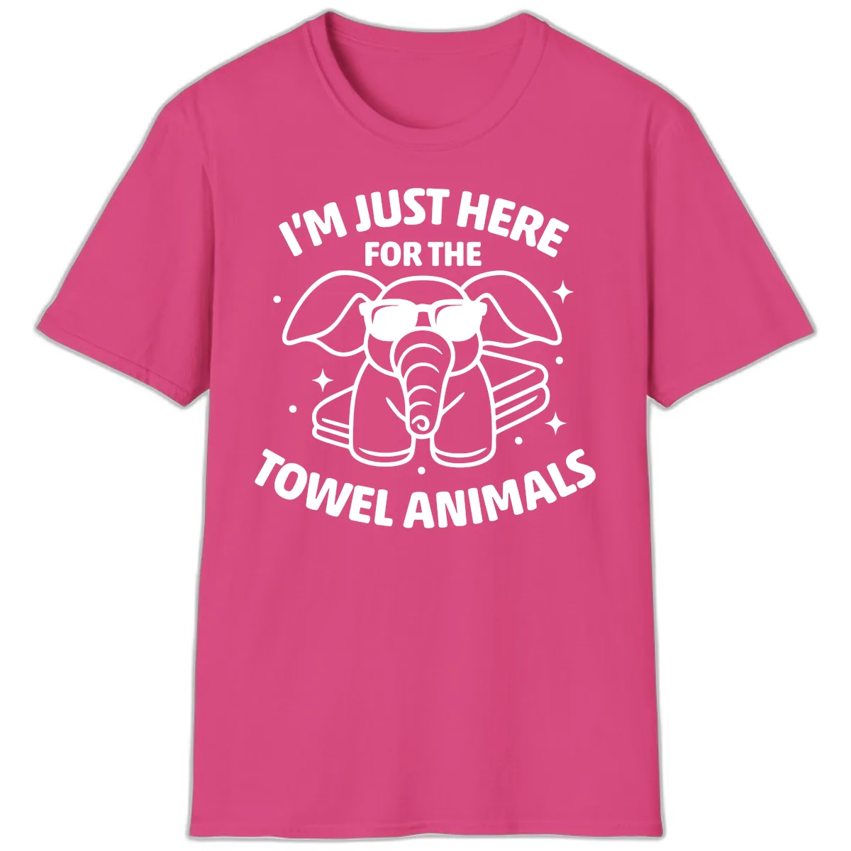 I'm Just Here For The Towel Animals T-Shirt in Heliconia