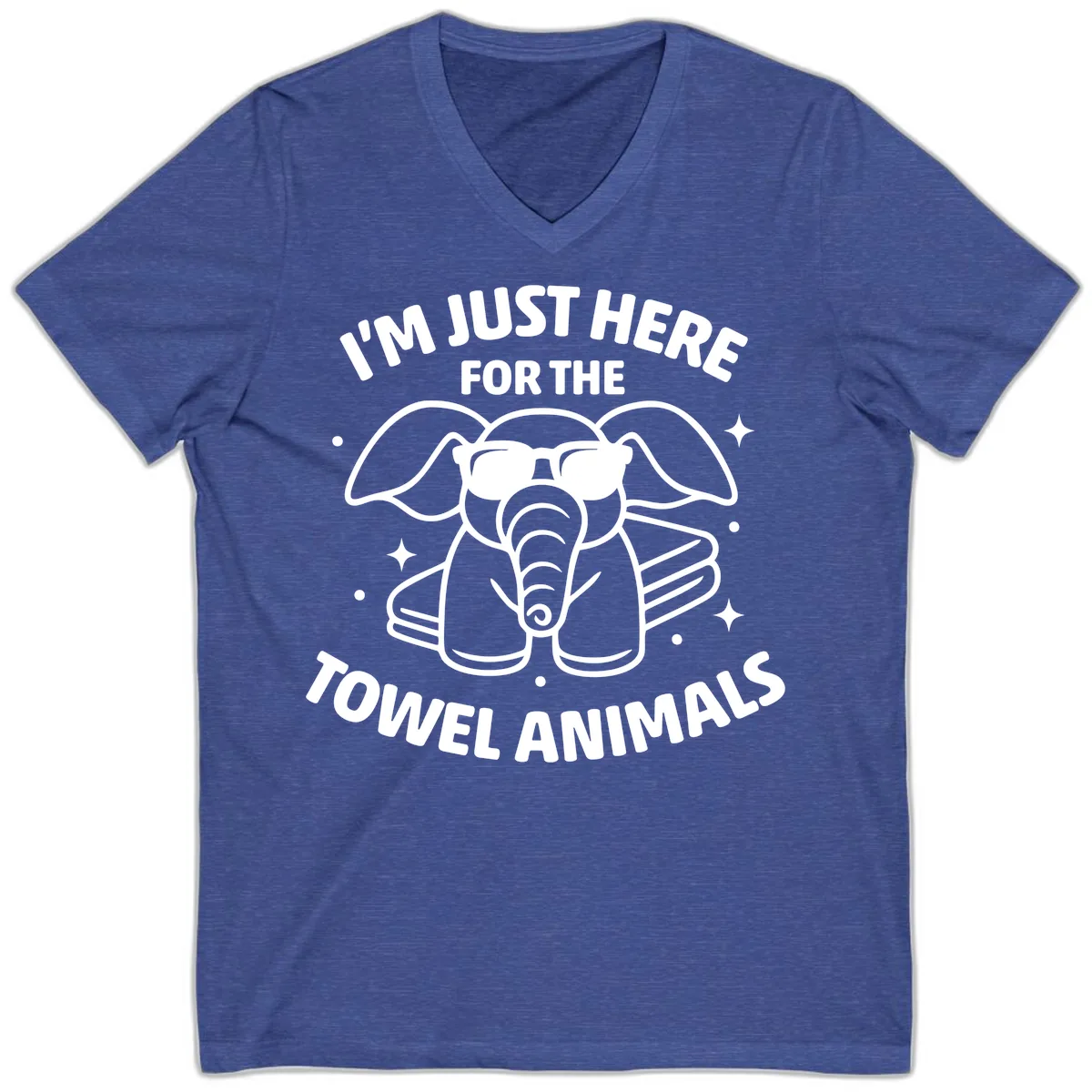I'm Just Here For The Towel Animals V-Neck in Heather True Royal