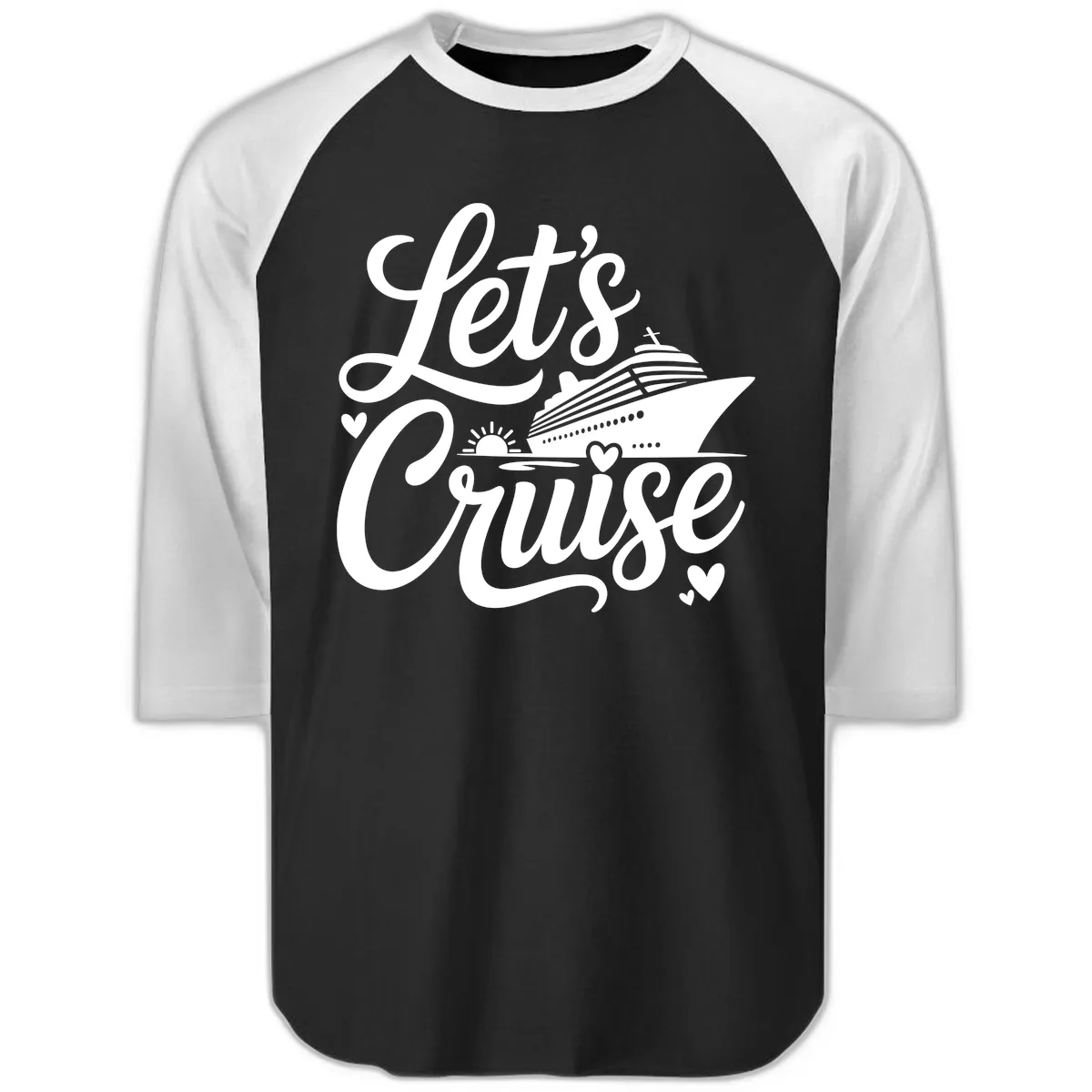 Let's Cruise Vacation Design Raglan 3/4 in Black White