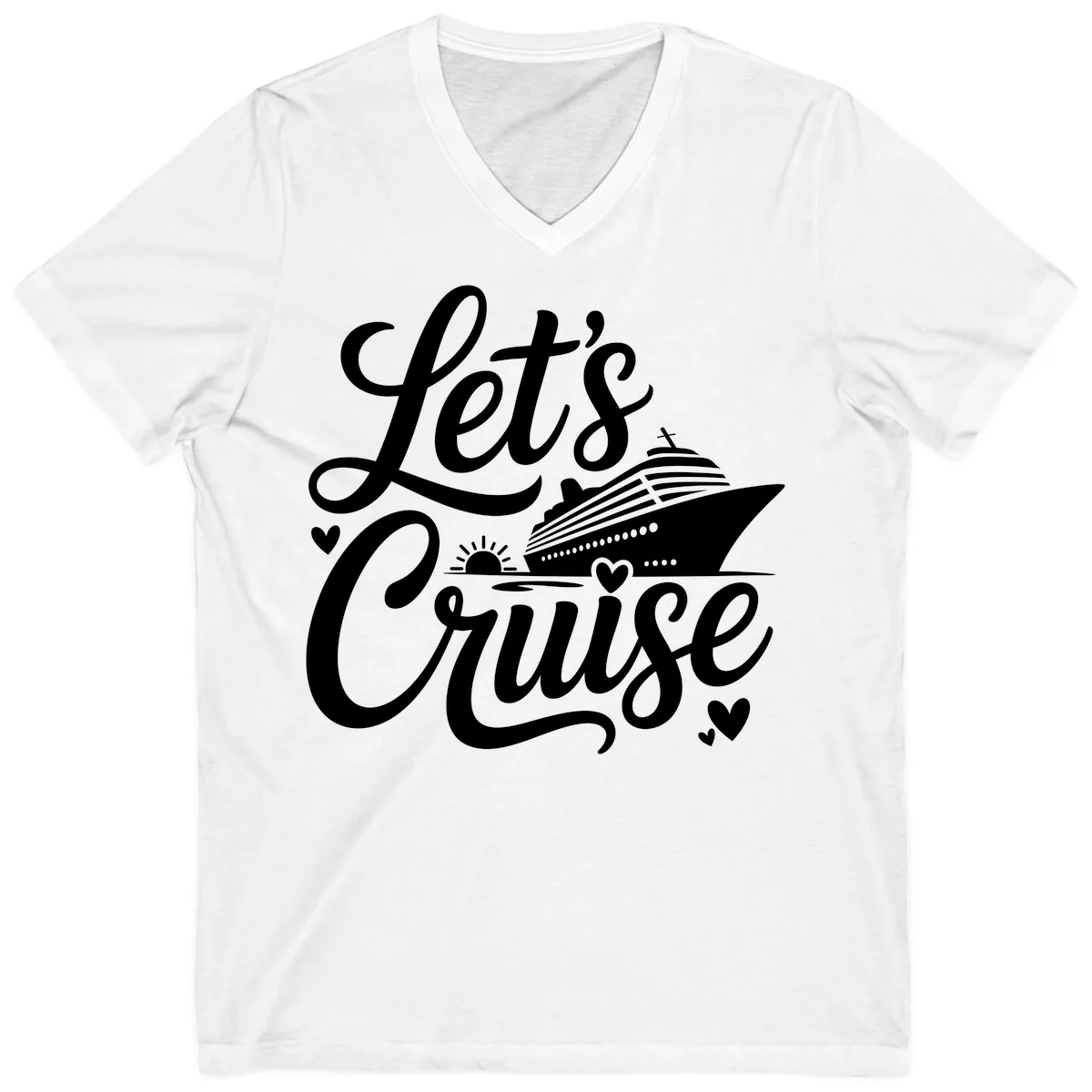 Let's Cruise Vacation Design V-Neck in White