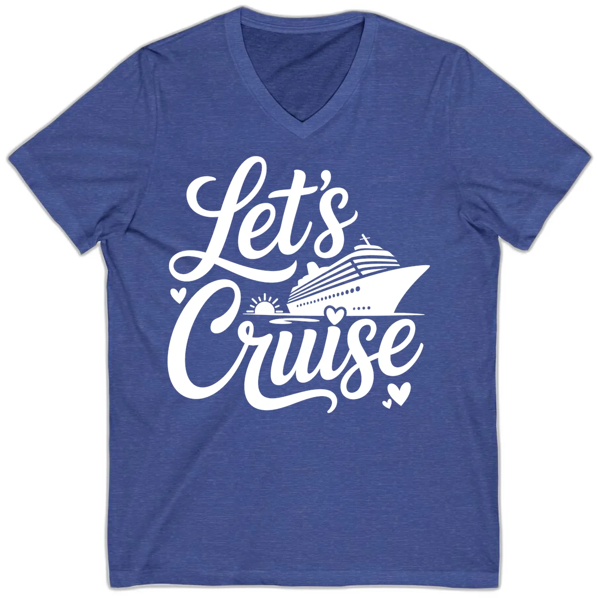 Let's Cruise Vacation Design V-Neck in Heather True Royal