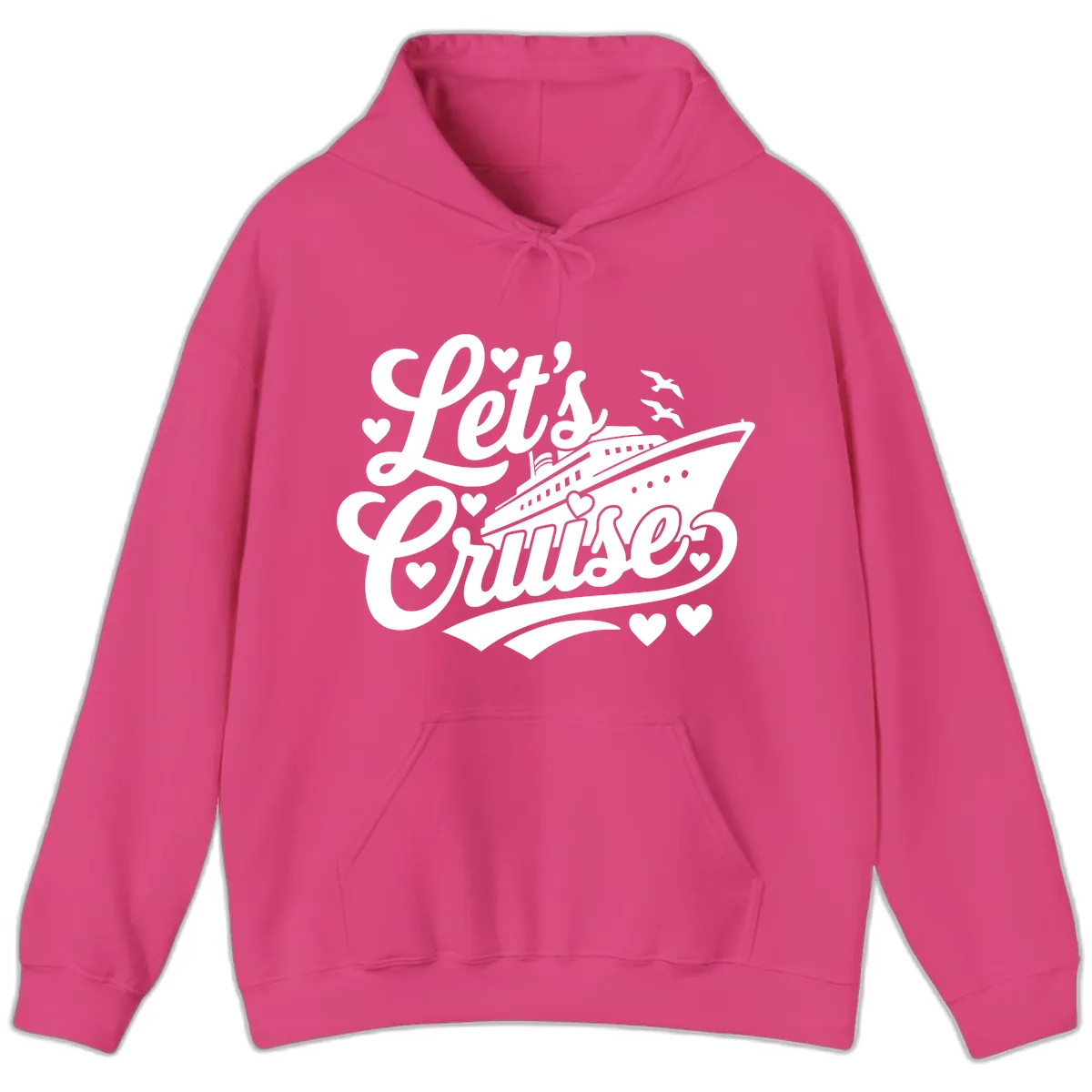 Let's Cruise Ship Design Hoodie in Heliconia