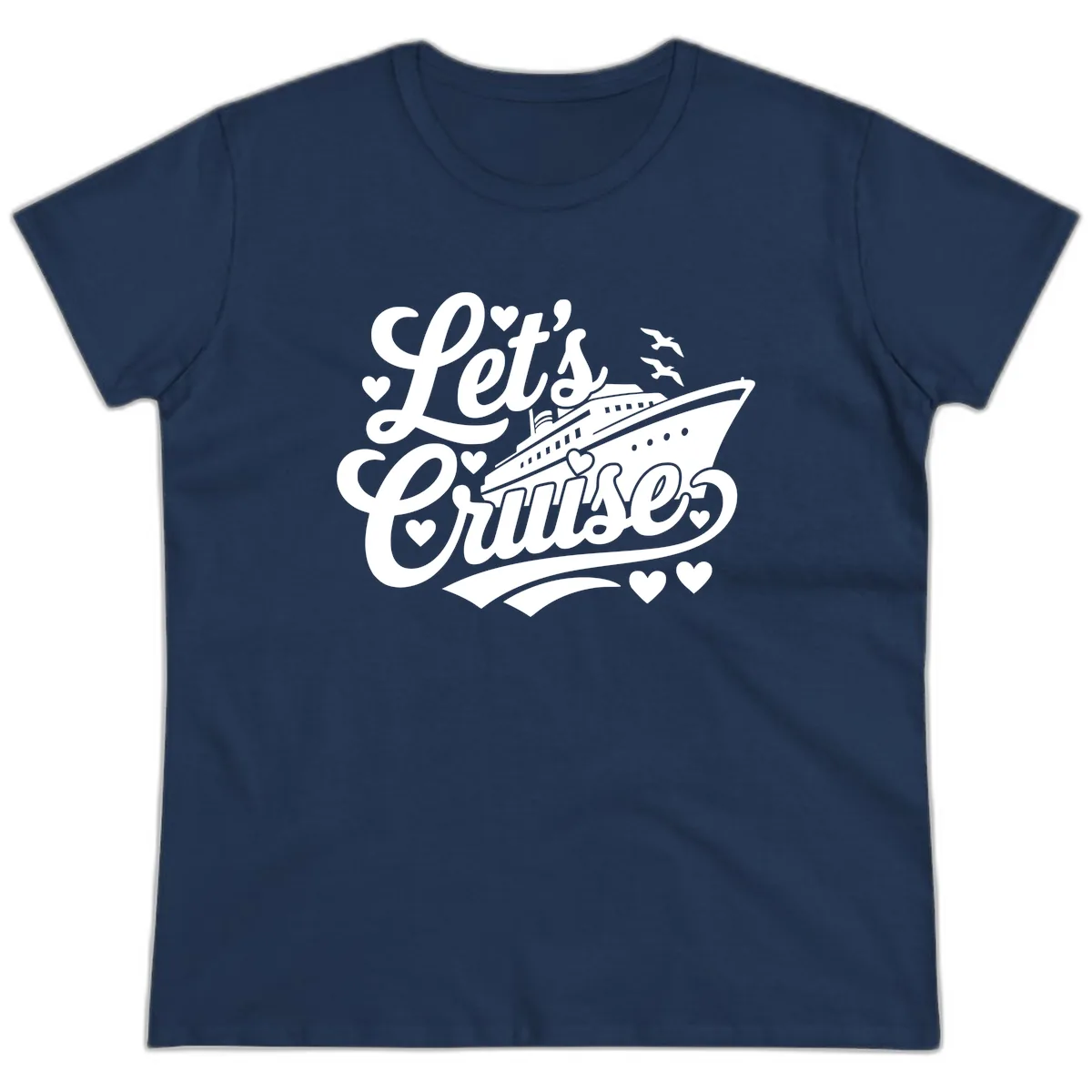 Let's Cruise Ship Design Ladies Tee in Navy
