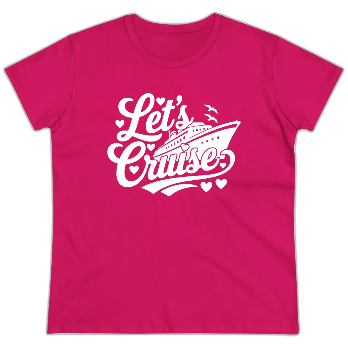 Let's Cruise Ship Design Ladies Tee in Heliconia