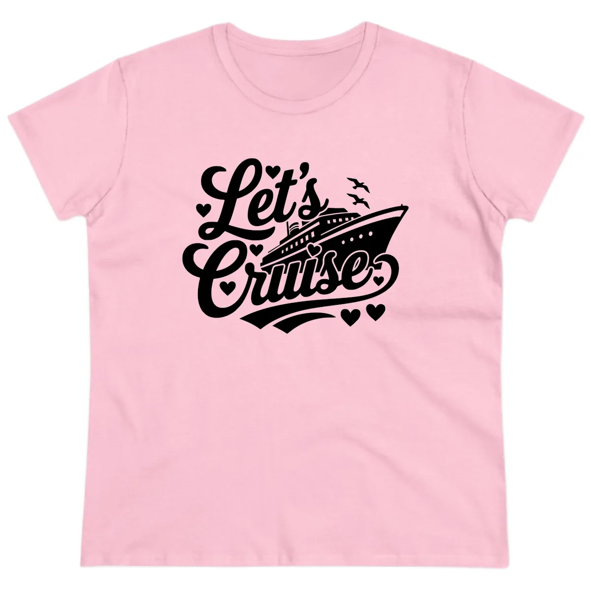 Let's Cruise Ship Design Ladies Tee in Light Pink