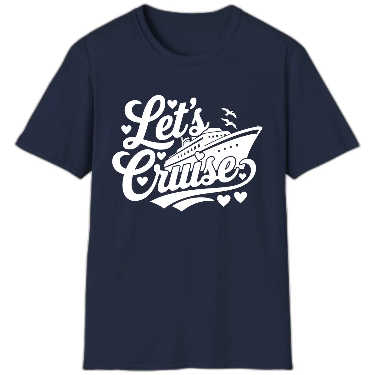 Let's Cruise Ship Design T-Shirt in Navy