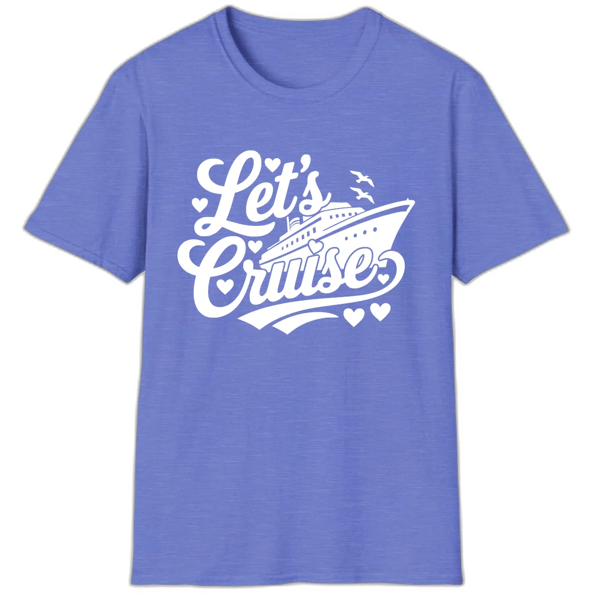 Let's Cruise Ship Design T-Shirt in Heather Royal