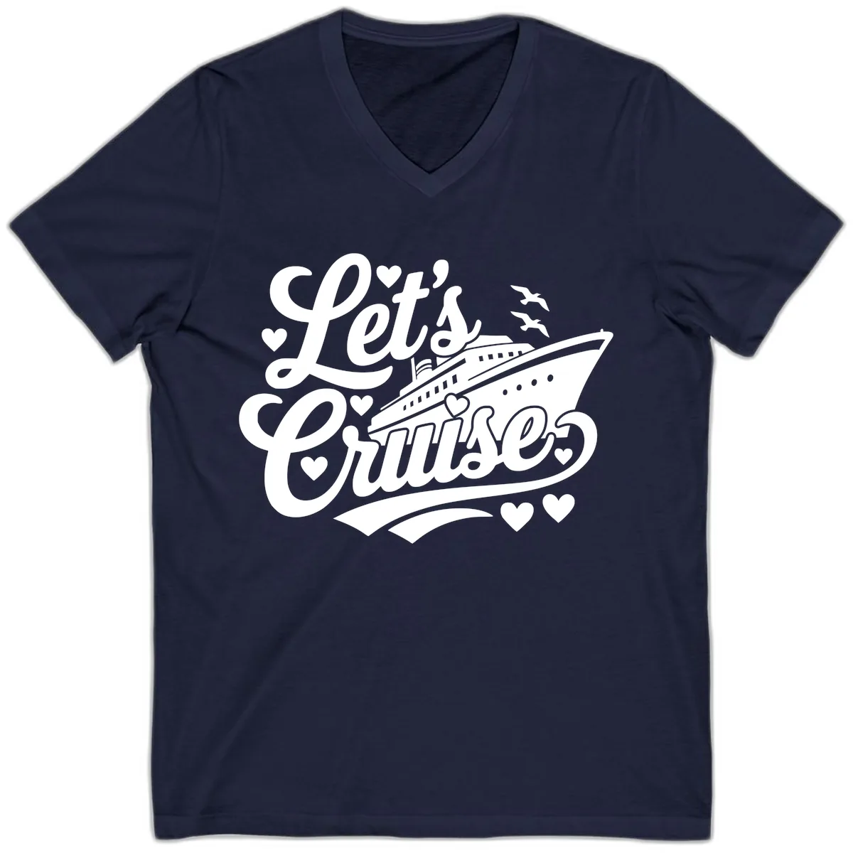 Let's Cruise Ship Design V-Neck in Navy