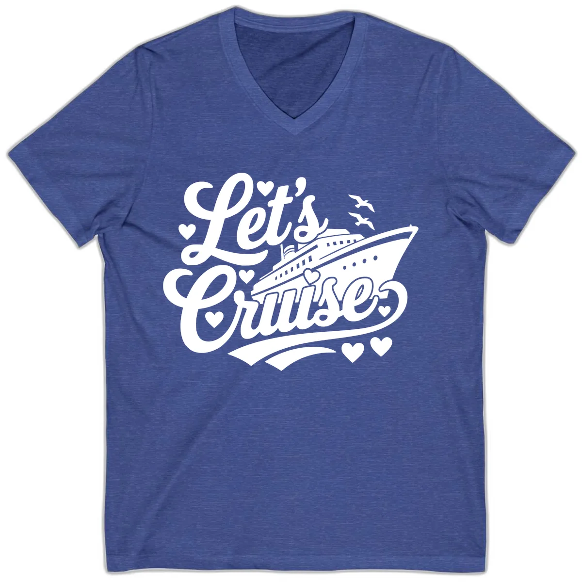 Let's Cruise Ship Design V-Neck in Heather True Royal