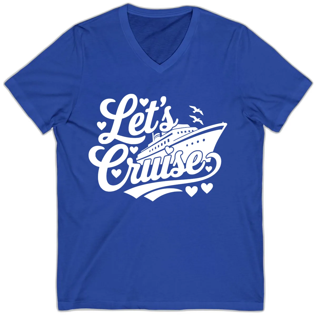 Let's Cruise Ship Design V-Neck in True Royal
