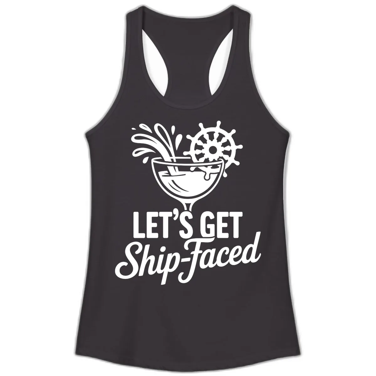 Let's Get Ship-Faced Cocktail Design Ladies Tank in Black