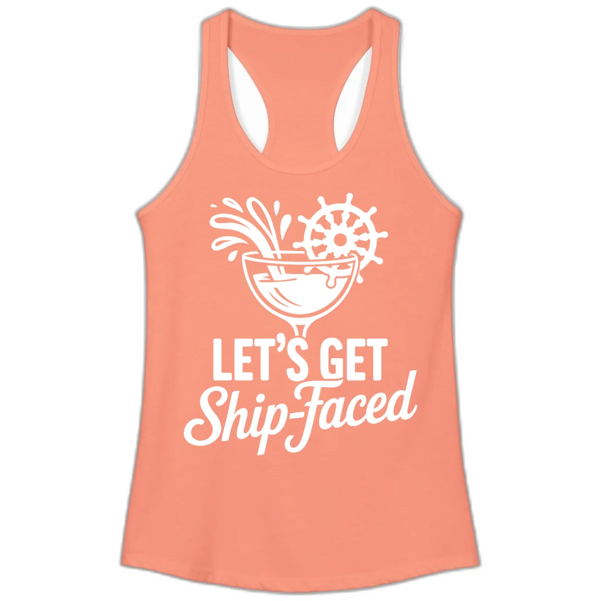 Let's Get Ship-Faced Cocktail Design Ladies Tank in Solid Light Orange