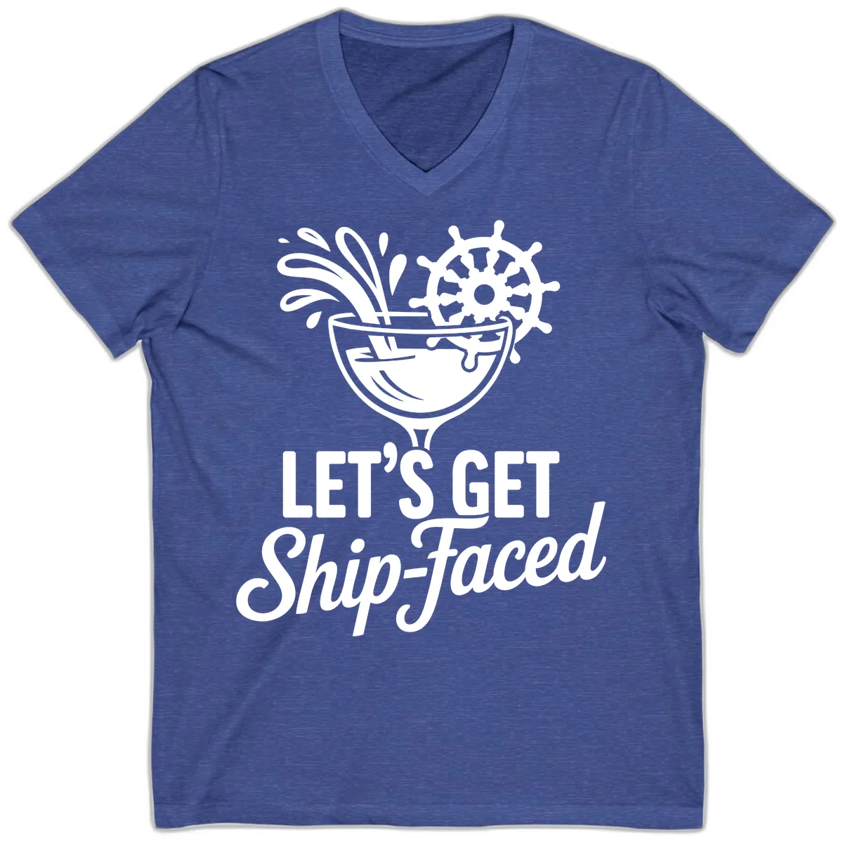 Let's Get Ship-Faced Cocktail Design V-Neck in Heather True Royal