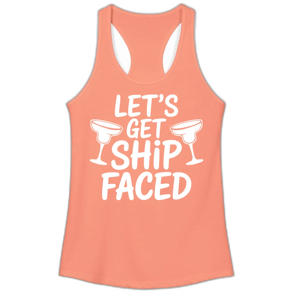 Let's Get Ship Faced Cruise Design Ladies Tank in Solid Light Orange
