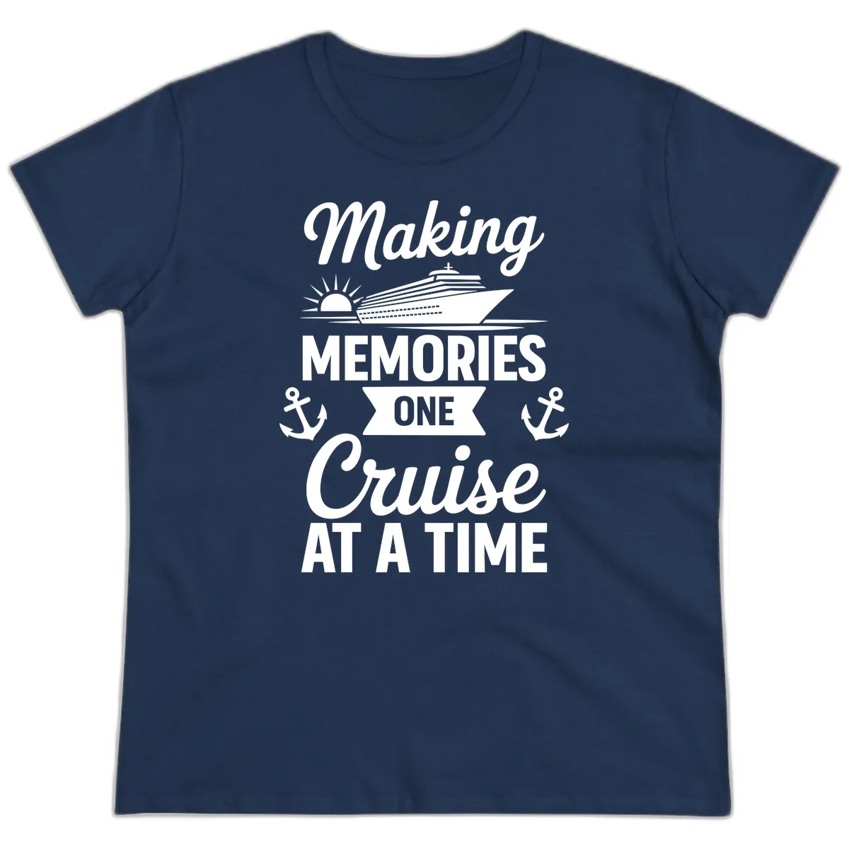 Making Memories One Cruise At A Time Ladies Tee in Navy