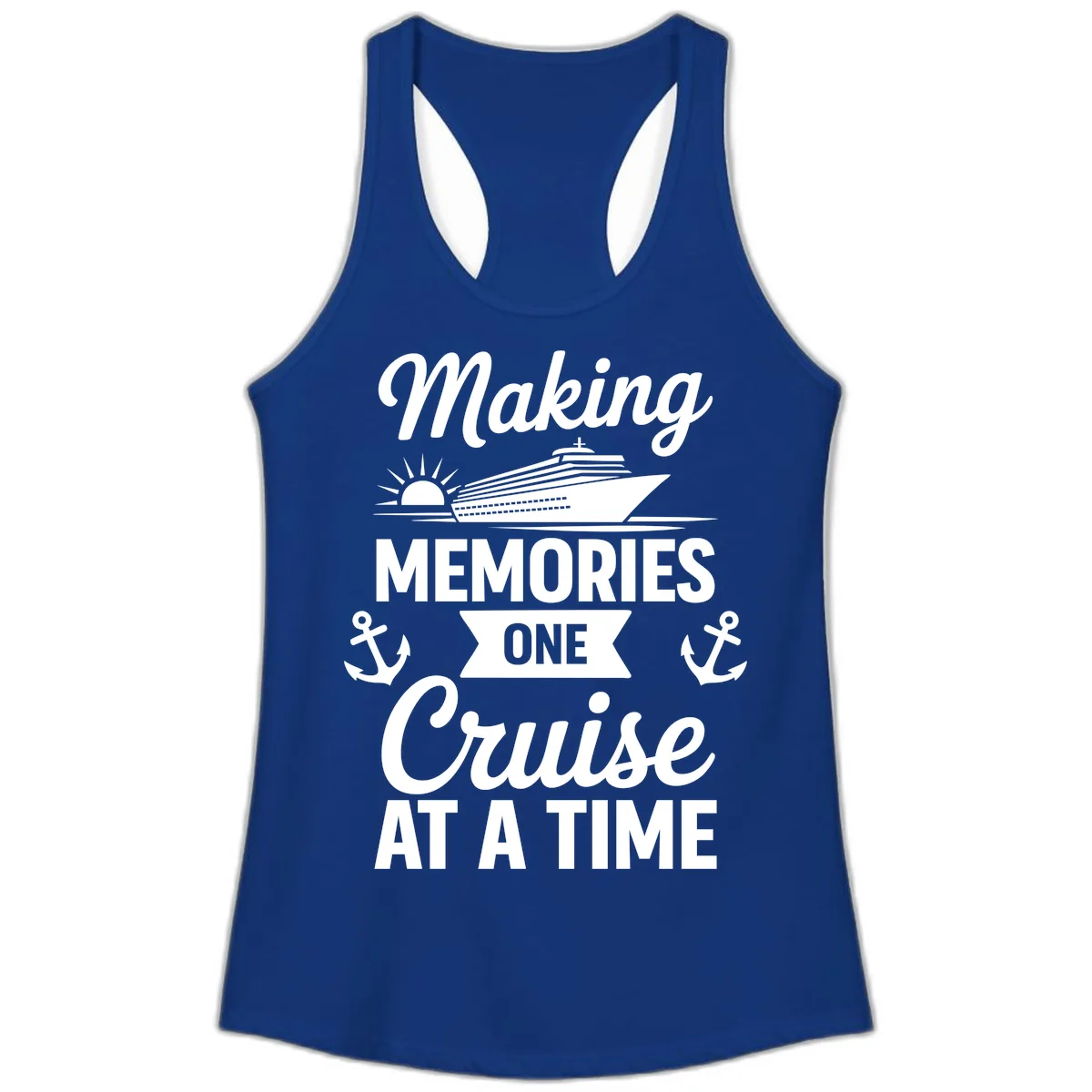 Making Memories One Cruise At A Time Ladies Tank in Solid Royal