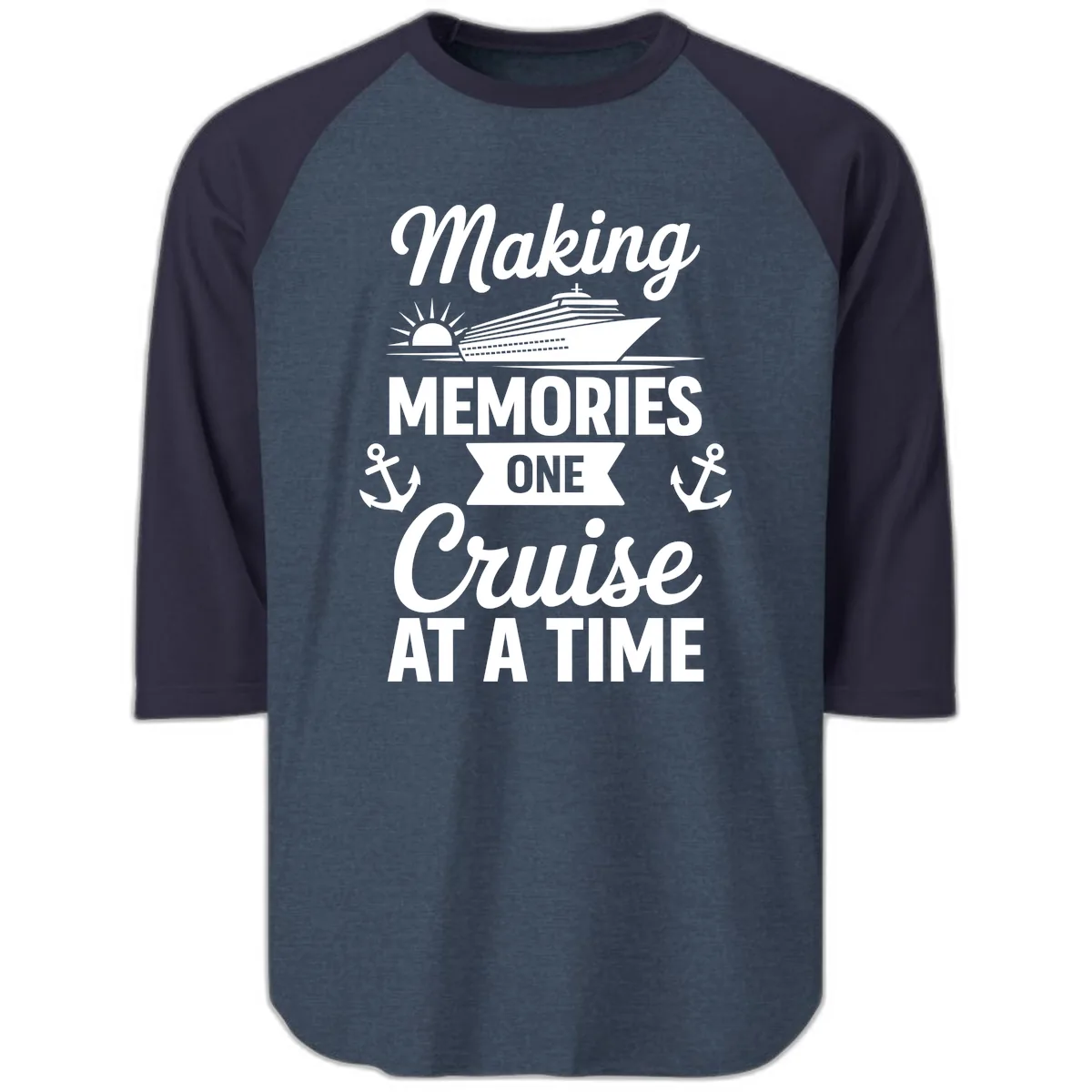 Making Memories One Cruise At A Time Raglan 3/4 in Heather Denim Navy