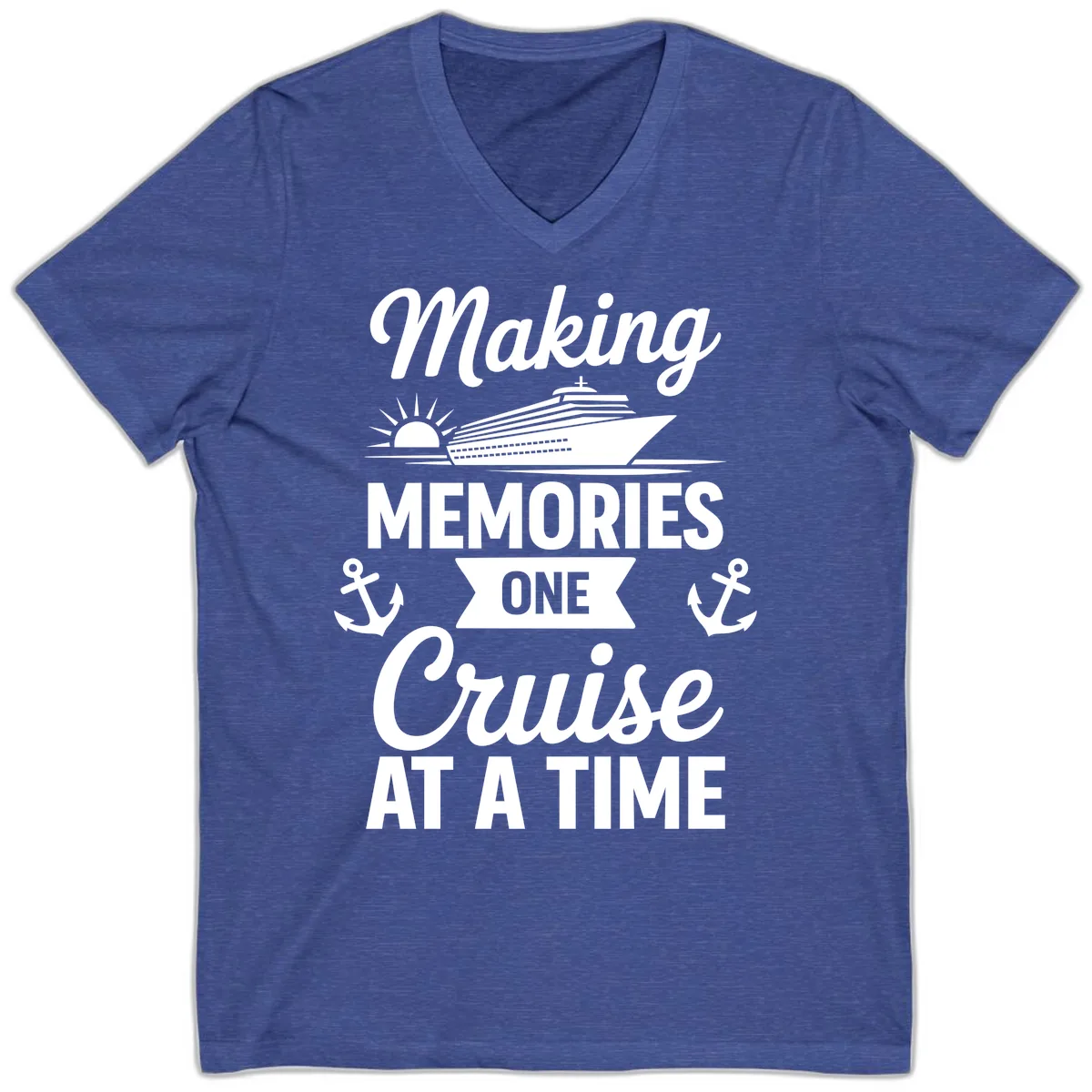 Making Memories One Cruise At A Time V-Neck in Heather True Royal