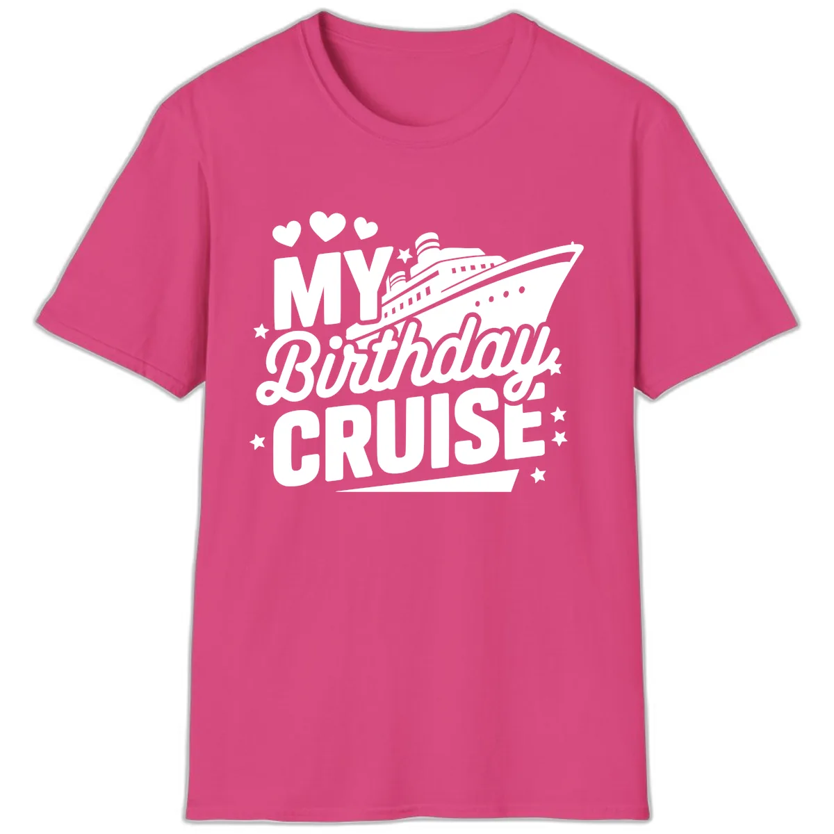 My Birthday Cruise Ship Design T-Shirt in Heliconia