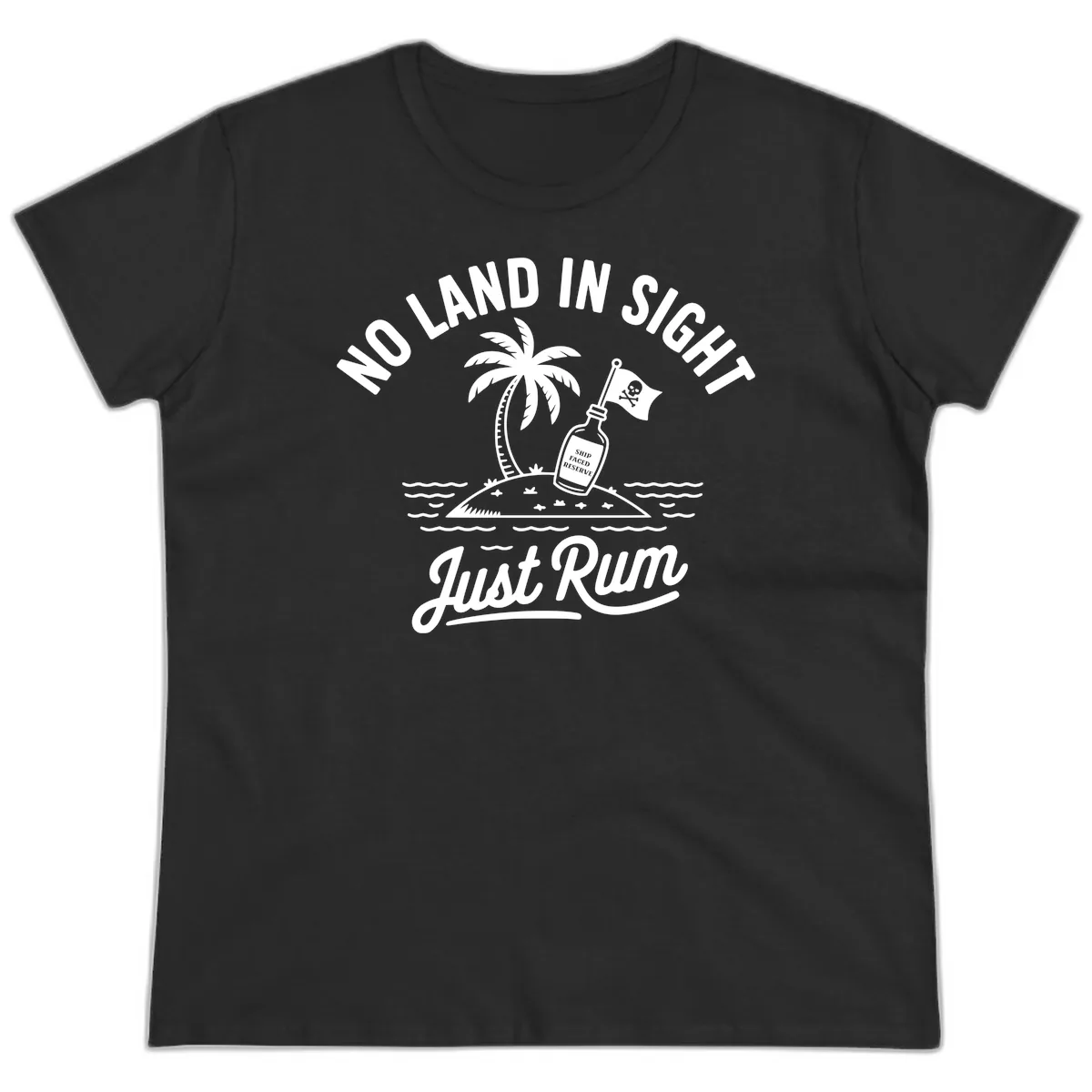 No Land In Sight Just Rum Ladies Tee in Black