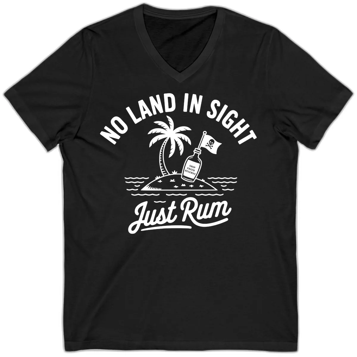 No Land In Sight Just Rum V-Neck in Black