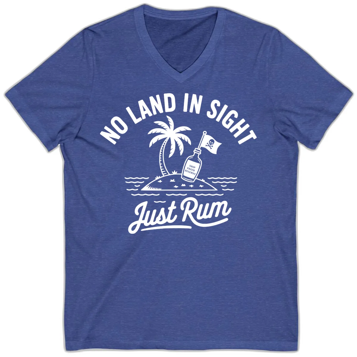 No Land In Sight Just Rum V-Neck in Heather True Royal